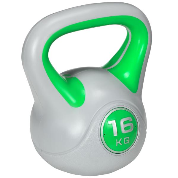 Kettlebell 16 kg Peso Russo com Revestimento de PU e Enchimento de Areia para Treinamento 26x18x32 cm Verde e Cinza