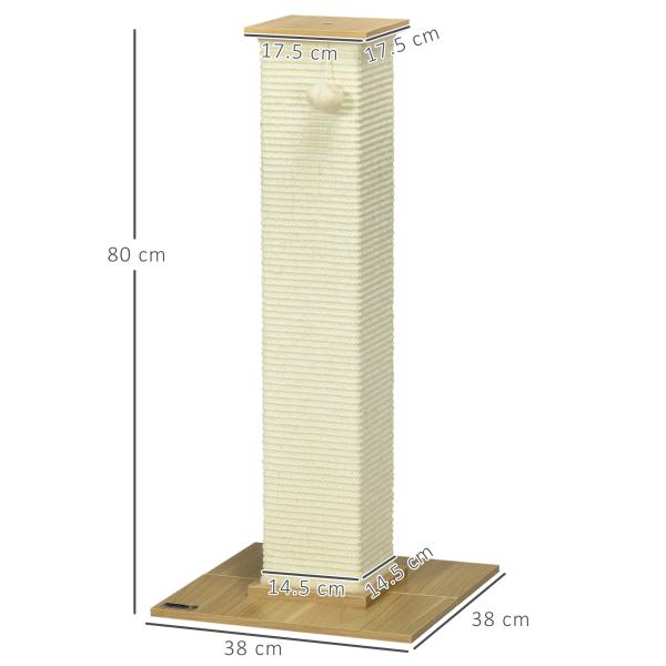 Poste Arranhador para Gatos com Poste de Sisal e Bola Suspensa para Interior 38x38x80cm Carvalho