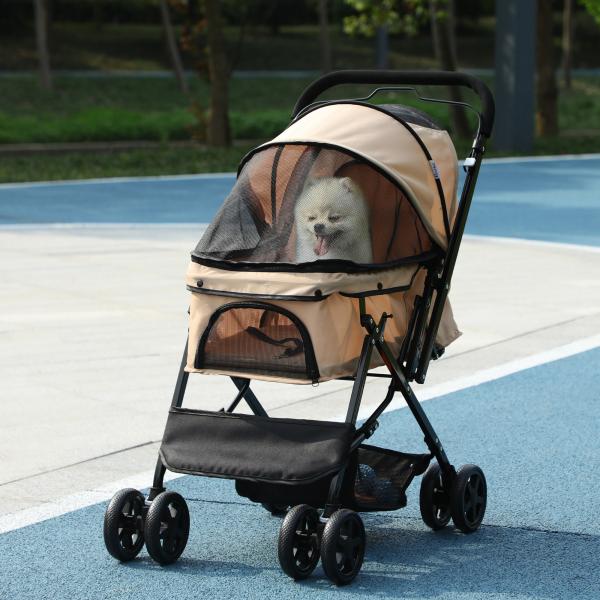 Carrinho para Animais de Estimação Dobrável com Cesta de Armazenamento Cinto de Segurança 76,5x52x95 cm Marrom Claro