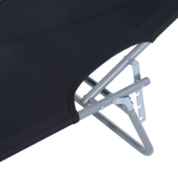 Espreguiçadeira de Jardim Dobrável com Toldo Removível e Ajustável em Ângulo e Encosto Ajustável em 4 Posições para Jardim Terraço Campismo Exterior 187x58x36cm Preto