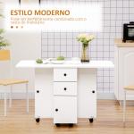 Mesa Dobrável c/ 2 Gavetas e Rodas para Jantar Mesa Auxiliar Multifuncional 120x60x76,5cm Branco