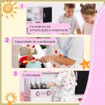 Cozinha de Brincar para Crianças acima de 3 anos Cozinha Infantil de Madeira com Acessórios Máquina de Gelo Ardósia e Telefone 83,8x26,8x81 cm Rosa