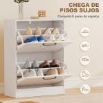 Sapateira Estreita 2 Portas de Alto Brilho com Prateleiras Ajustáveis Design Mármore para 8 Pares de Sapatos 60x24x80 cm Branco