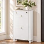 Sapateira Branca Móvel Sapateira Estreita com 2 Portas e 1 Gaveta para 8 Pares de Sapatos 60x23,5x98,5 cm Branco