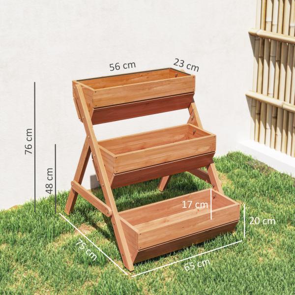 Floreira de Madeira de 3 Níveis Floreira Elevada de Exterior com Orifícios de Drenagem 65x75x76 cm Castanho