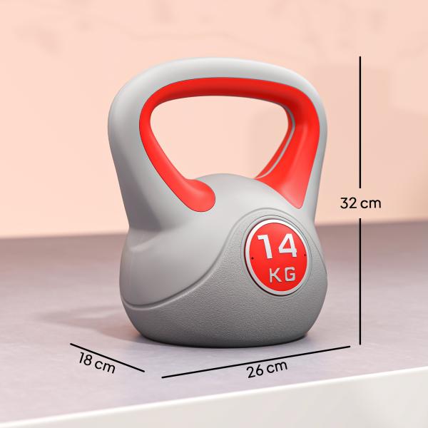 Kettlebell 14 kg Peso Russo com Revestimento de PU e Enchimento de Areia para Treinamento 26x18x32 cm Vermelho e Cinza
