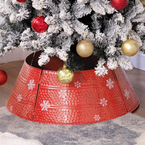 Saia Metálica Impermeável para Árvore de Natal 66x66x23 cm Vermelho