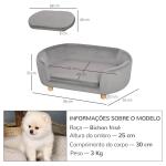 Sofá para Cães Pequenos com Pés de Madeira Almofada Removível e Capa Lavável 86x55x33 cm Cinzento Claro