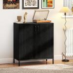 Aparador para Sala de Estar Moderno com Prateleira Ajustável e Base Elevada 80x40x90 cm Preto