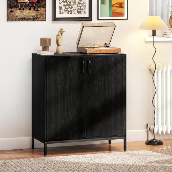 Aparador para Sala de Estar Moderno com Prateleira Ajustável e Base Elevada 80x40x90 cm Preto