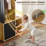 Roupeiro com Espelho e Porta Barra para Pendurar 2 Compartimentos Abertos Estilo Moderno 80x30x170 cm Madeira e Preto