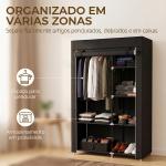 Roupeiro de Tecido Dobrável com 6 Prateleiras e 1 Barra de Pendurar para Dormitório Vestidor 103x43x162,5 cm Preto