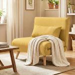 Sofá - Cama Individual Dobrável com Encosto Ajustável em 5 Posições, Sofá - Cama Estofado com Almofada 72x75x85 cm Amarelo