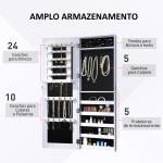 Espelho com Móvel de Bijuterias de Parede Espelho de Parede Organizador de Jóias com Ganchos e Ranhuras para Dormitórios 37x9,5x112cm Branco