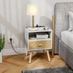 Mesa de Cabeceira com Estação de Carregamento Gaveta 2 Tomadas AC Porta USB e Tipo - C 40x35x54,7 cm Branco