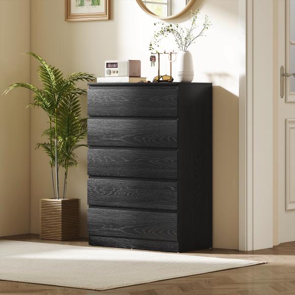 Cómoda 5 Gavetas Cômoda para Quarto Móvel de Arrumação Estilo Moderno 77x40x111,5 cm Preto Veteado