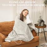 Manta Elétrica 180x130 cm Manta Térmica com Tecido Suave 10 Níveis de Temperatura e Temporizador Cinzento