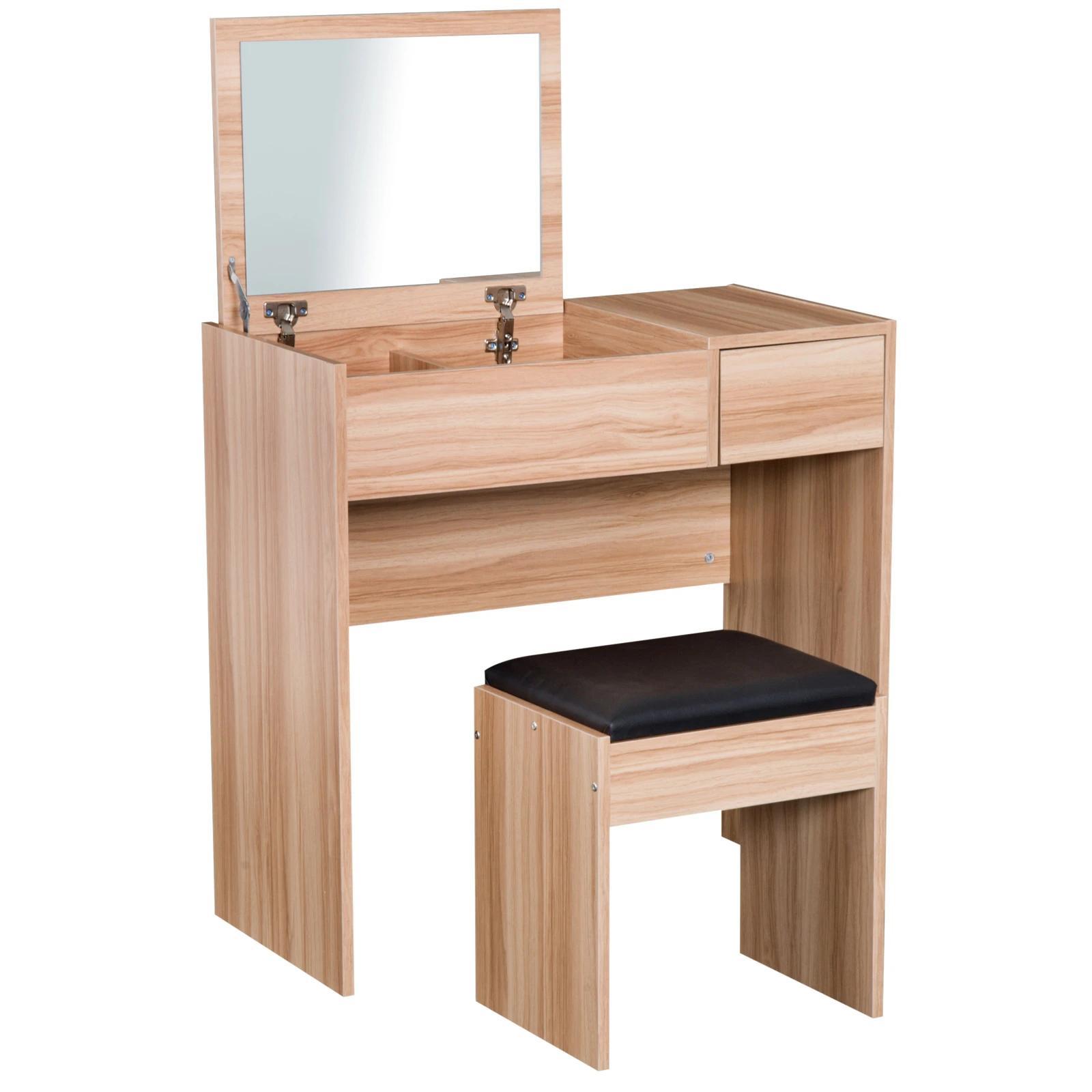 Toucador de Maquilhagem com Branco e Tampa Dobrável Mesa de Maquilhagem com Compartimentos e Gaveta 80x40x79cm Madeira