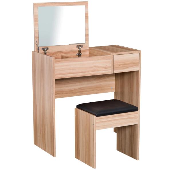 Toucador de Maquilhagem com Branco e Tampa Dobrável Mesa de Maquilhagem com Compartimentos e Gaveta 80x40x79cm Madeira