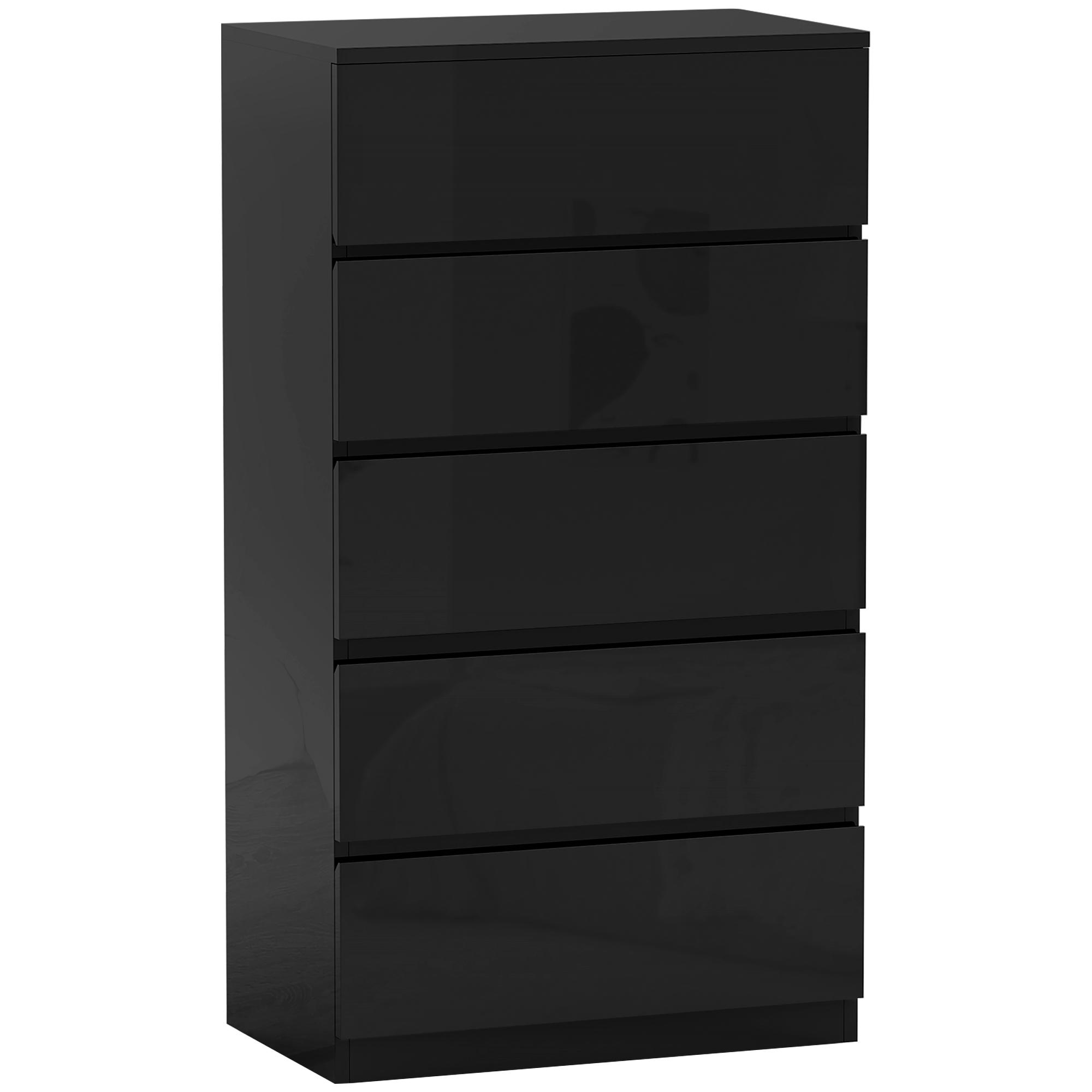 Cómoda com 5 Gavetas de Madeira Cómoda de Dormitório Cómoda Branca para Sala de Estar Estilo Moderno 55x34x100 cm Preto
