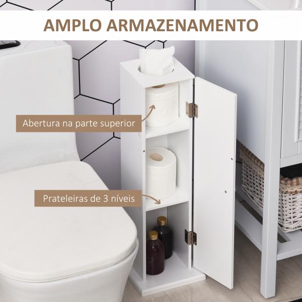 Armário de Casa de Banho Estreito com Orifício para Papel Higiénico e Prateleiras Estilo Moderno 19,5x19,5x65 cm Branco