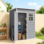 Abrigo de Jardim 1,14 m² 151x92x193 cm Abrigo de Exterior Metálico com Chão Porta de Correr Janela e Teto Inclinado Cinzento