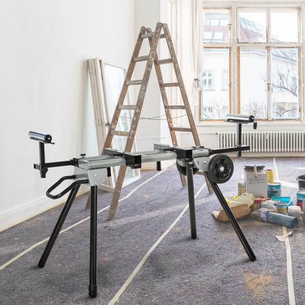 Suporte universal para serra de esquadria dobrável com distância de trabalho ajustável 123,5 - 245x73x96 cm Preto