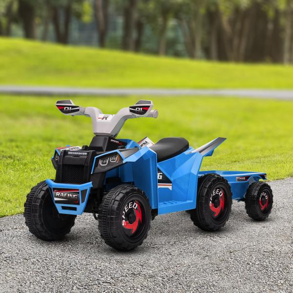 Quadriciclo Elétrico para Crianças com Reboque Bateria 6V de 18 - 36 Meses com Velocidade 2,5 km/h 106x41,5x48,5 cm Azul