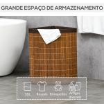 Cesto de Roupa de Bambu Capacidade de 55L Cesto para Roupa Suja com Tampa e Bolsa Amovível 38x38x57cm Marrom