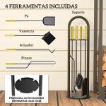 Conjunto de Acessórios para Lareira de 5 Peças de Metal com Vassoura Pá Tenazes Atiçador e Suporte 20x20x71 cm Dourado