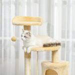 Árvore de gato com plataformas Cabines Bolas de jogo bege 40x40x114cm