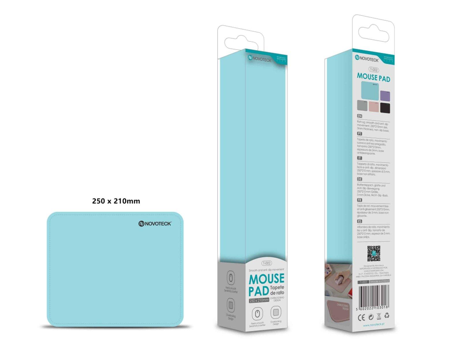 Tapete de Rato T-002 Superfície Otimizada, 250x210mm, Base Antiderrapante, Cor Azul