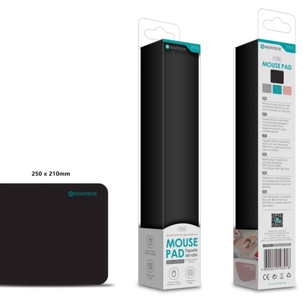 Tapete de Rato T-002 Superfície Otimizada, 250x210mm, Base Antiderrapante, Cor Negro