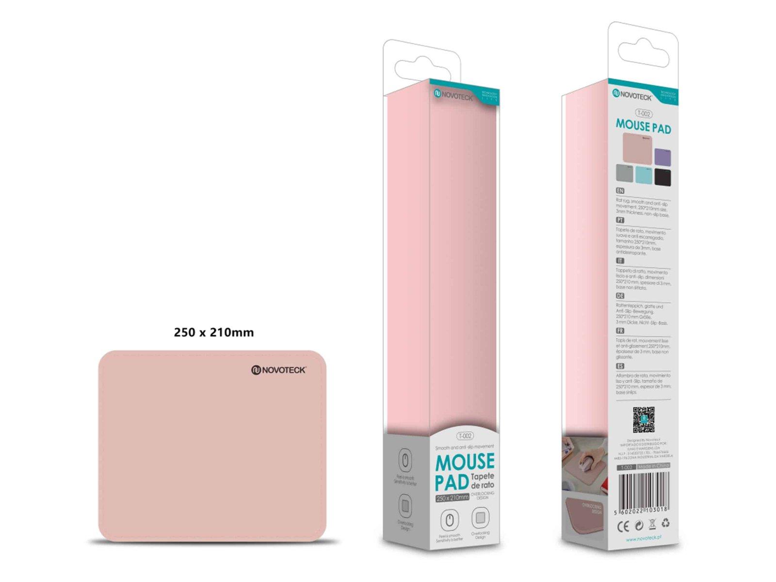 Tapete de Rato T-002 Superfície Otimizada, 250x210mm, Base Antiderrapante, Cor Rosa