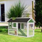 Coelheira de Madeira 120x60x79 cm Coelheira com Teto Asfáltico Bandeja Removível Escada e Chaminé para Exterior Verde