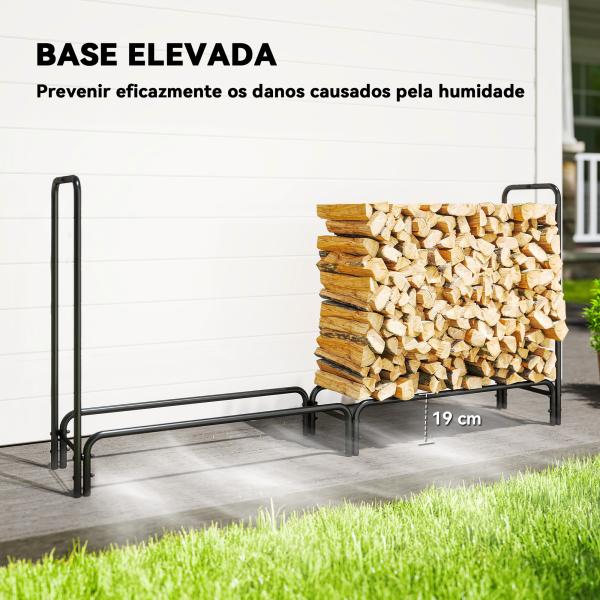 Suporte para Lenha com Cobertura Ajustável para Interior e Exterior Carga 200 kg 200x36x99 cm Verde Escuro e Preto