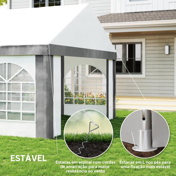Tenda para Festa 4x8 m Tenda de Jardim com Paredes Removíveis Portas e Janelas Anti - UV para Casamento e Eventos Cinzento