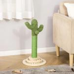Poste Arranhador para Gatos em Forma de Cactus Pequena Árvore Arranhadora para Gatos com Poste de Sisal e Pelúcia Bola Suspensa e Base com Brinquedo de Madeira 32x32x60cm Verde