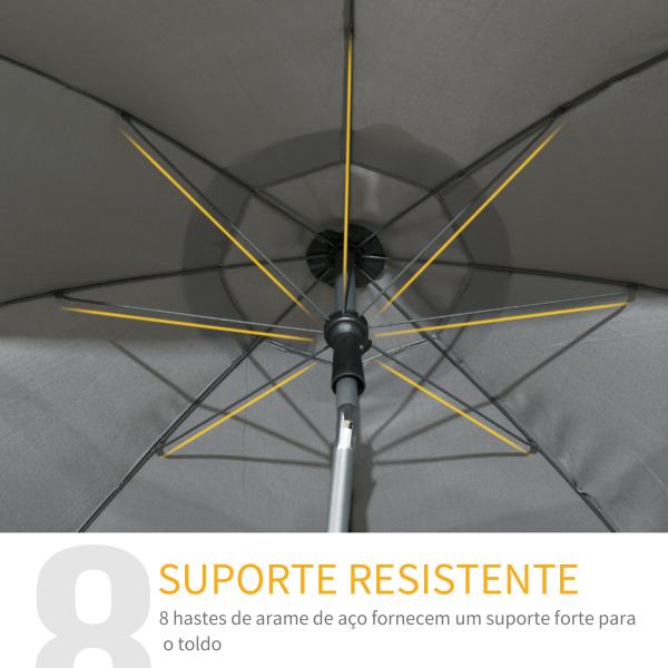 Chapéu de Sol de Praia Grande Ø180 cm Chapéu de Sol de Exterior com Ângulo Ajustável Proteção UV50+ Mastro de Ø32 mm Cinza