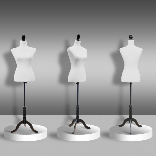 Manequim de Costura Feminino Manequim de Costura Ajustável a 130 - 168 cm com Tripé de Madeira Branco