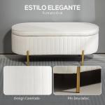 Banco para Pé de Cama em Veludo com Arrumação e Pés Dourados, 108x44x43,5 cm, Creme