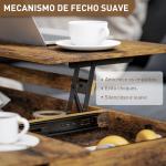 Mesa de Centro Elevatória com Bancada Deslizante Fecho Suave e Espaço Oculto de Arrumação 100x45x67 cm Castanho Rústico