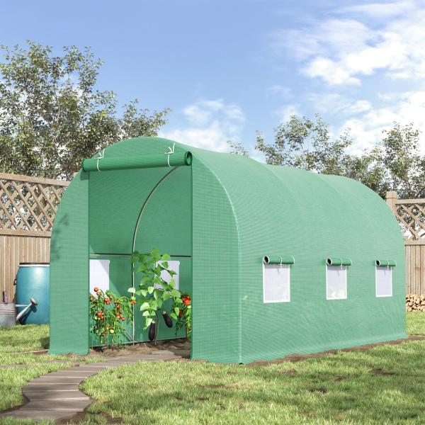 Estufa de Cultivo para Terraço ou Jardim – Cor Verde – Tubo Aço e PE 140g/㎡ - 450x200x200 cm