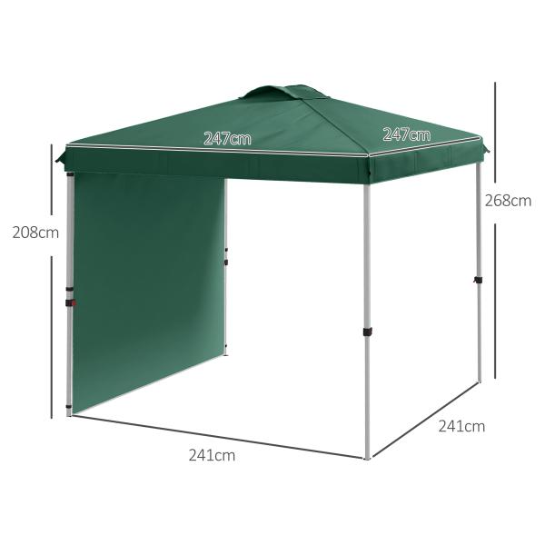 Tenda Dobrável 2,5x2,5 m Tenda de Jardim com 1 Parede Lateral Altura Ajustável para Campismo Festas Verde