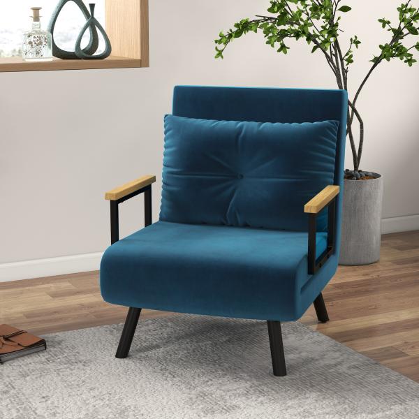 Poltrona Convertível em Cama Poltrona 3 em 1 Convertível em Cama com Encosto Ajustável em 5 Níveis 63x73x81 cm Azul