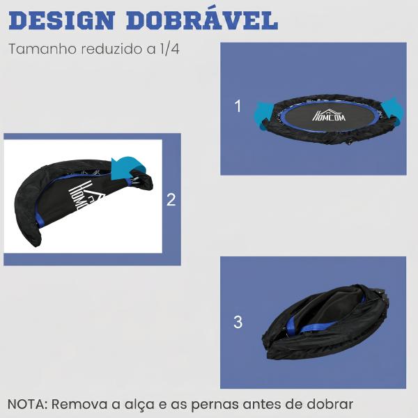 Trampolim Fitness Ø102 Trampolim Dobrável com Pega Ajustável em 4 Níveis Estrutura de Aço Azul