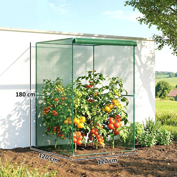 Estufa para Cultivo de Plantas com Porta Enrolável e Estrutura de Aço para Jardim Varanda Pátio 120x120x180 cm Verde