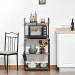 Estante de Cozinha Estante para Microondas com 4 Níveis Ganchos e Pés Ajustáveis Estante de Armazenamento 60x40x125 cm Marrom Rústico