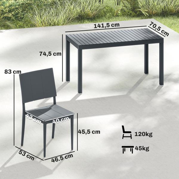 Conjunto de Mesa e Cadeiras de Jardim com Mesa de Ripas e 4 Cadeiras Empilháveis para Terraço ou Pátio Cinzento