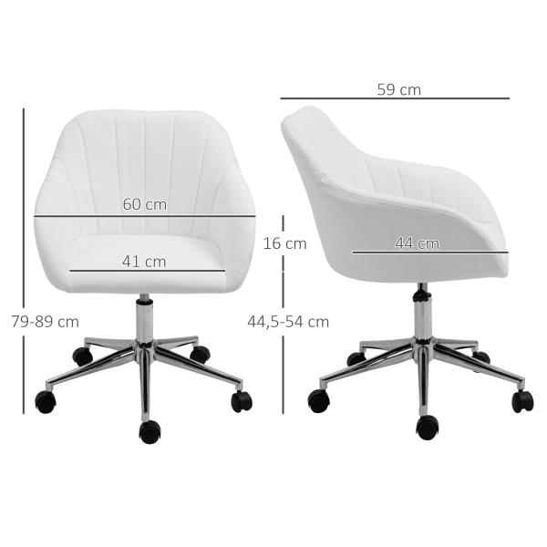 Cadeira de Escritório Operativa Giratória com Altura Ajustável Encosto e Apoio para os Braços 60x59x79 - 89cm Branco
